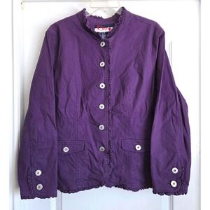 VTG Wak Jeans Purple Ruffle Trim Button Front Denim Jacket Women Sz 1X‎